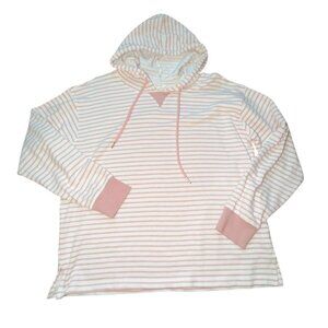 Maurices Striped Pullover Hooded Light Weight Sweatshirt-White/Pink-L-GUC